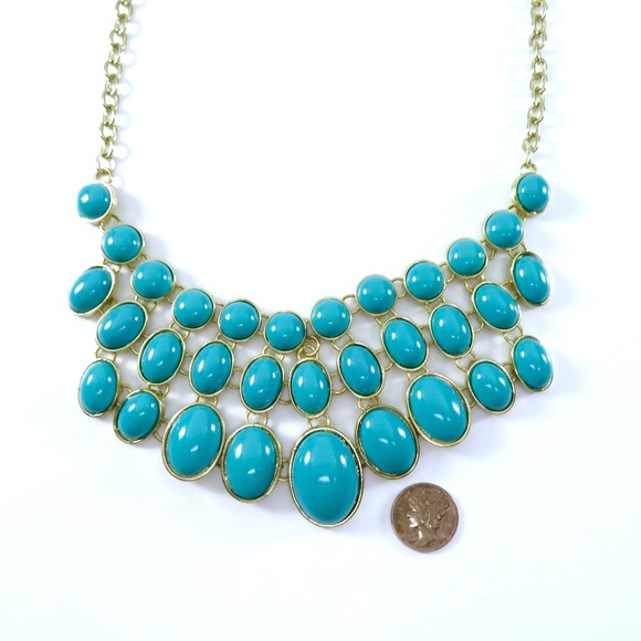 Bib Necklace Statement Piece, Glass Turquoise Cabs - Picture 7 of 7
